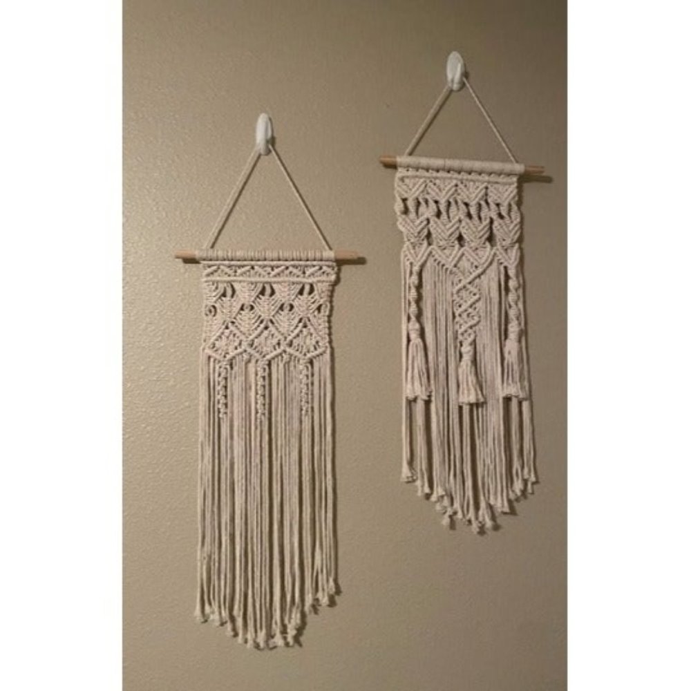 2 Pcs Macrame Woven Wall Hanging Boho Home Chic Bohemian Geometric Art Decor